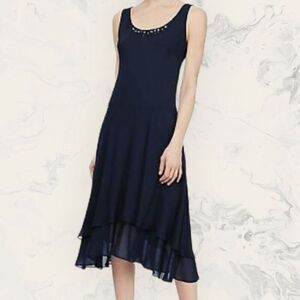 NEW SLNY Beaded Detail Black Chiffon Dress - Size 14P